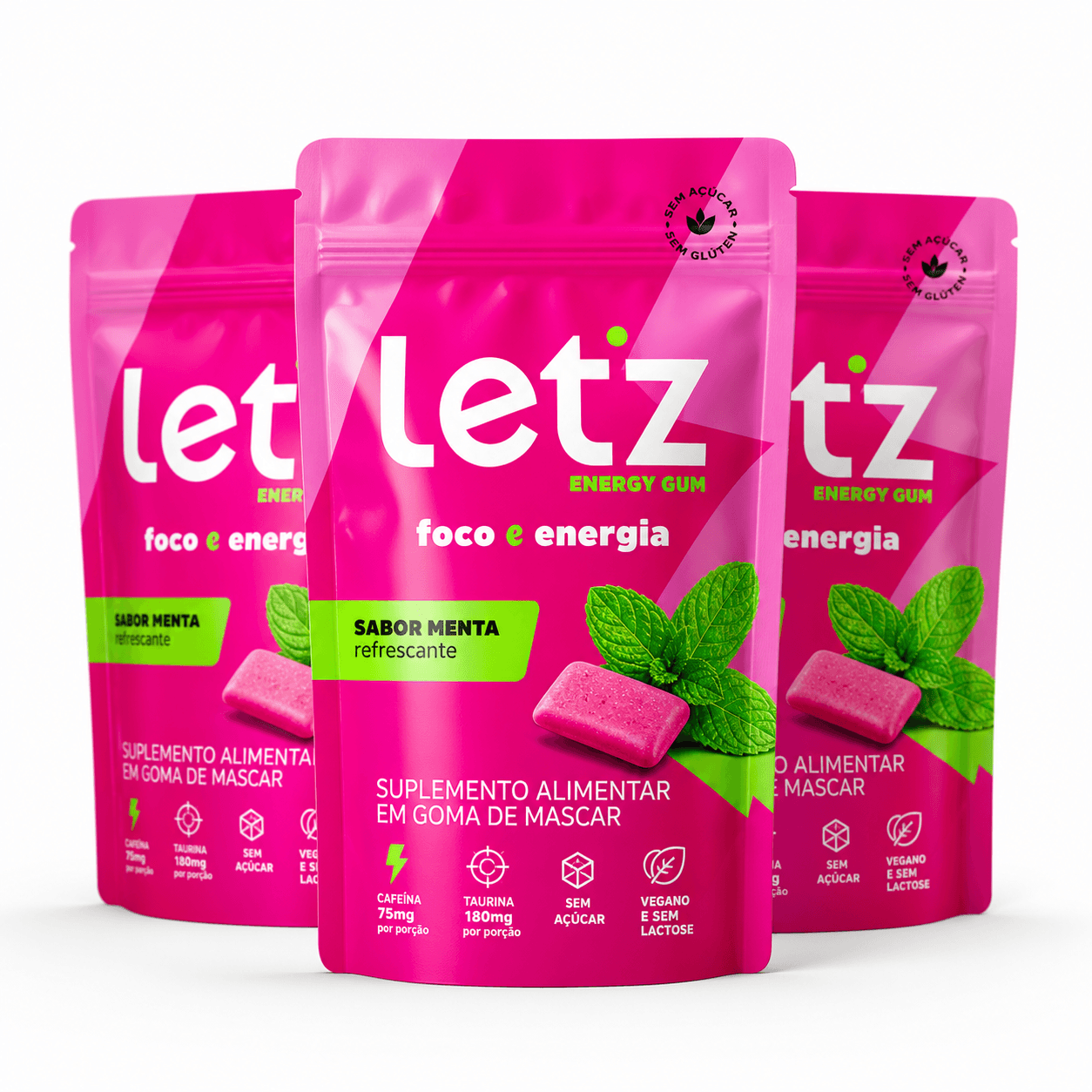 Sachês Letz Energy Gum sabor menta